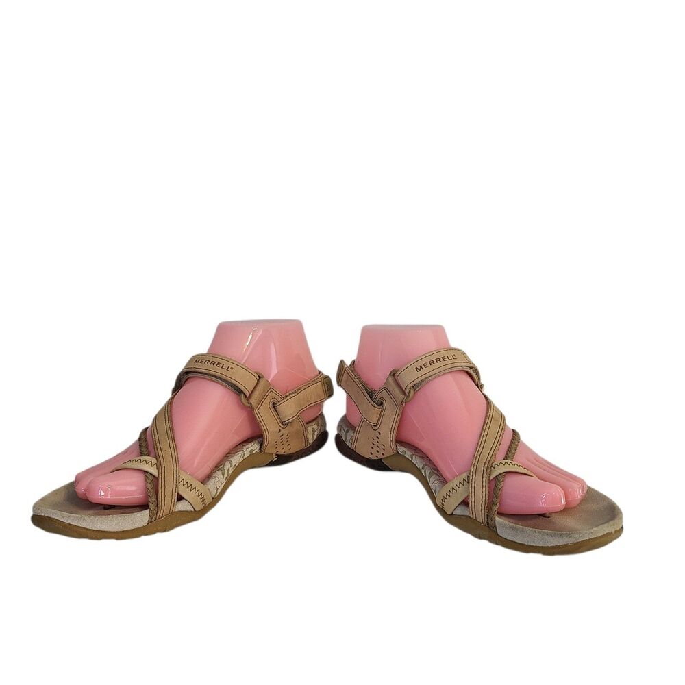 Merrell Siena Tan Leather Strappy Sandals Womens 7 Boho Gorpcore Hiking Granola - Picture 2 of 8